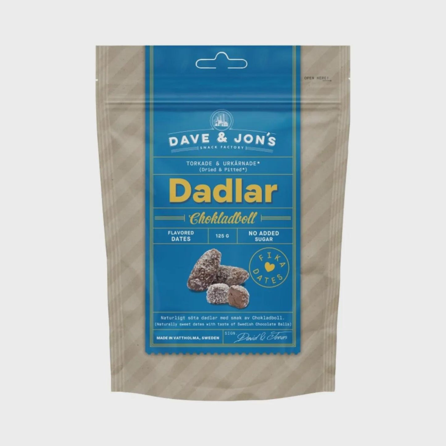 Dave & Jon's Chocolate Ball Dates 125g – authentic Swedish snack, imported from Scandinavia