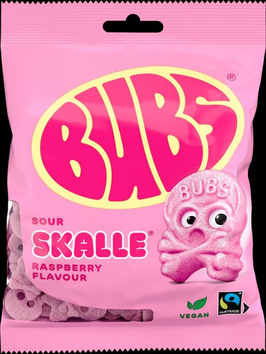 BUBS Raspberry Skull Gummies | Vegan Swedish Sour Candy (90g) – vegan Swedish pick & mix candy, imported from Scandinavia