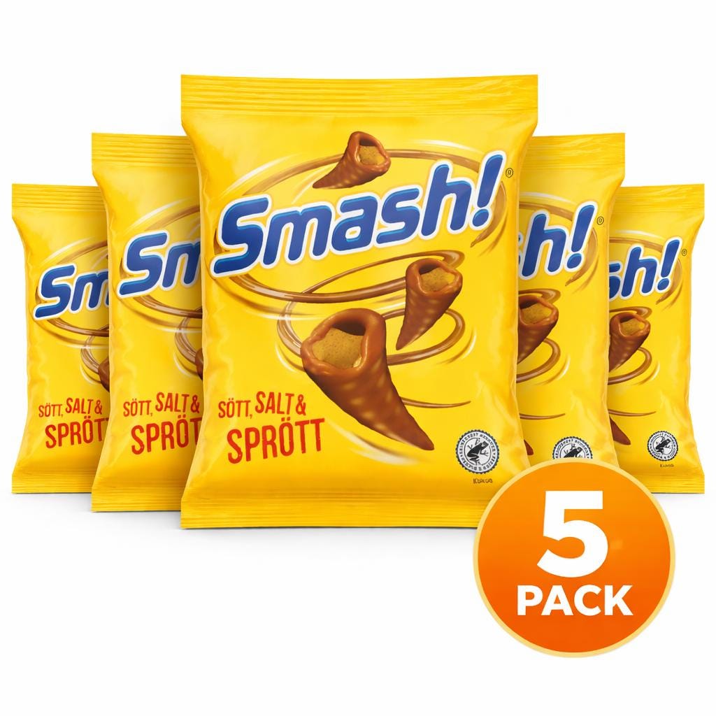 5 pack Smash! Chocolate Covered Corn Cones | Nordic Sweet & Salty Snack (100g bag) – authentic Swedish snack, imported from Scandinavia