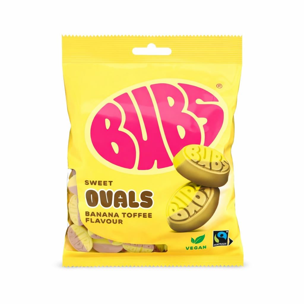 BUBS Banana Toffee Ovals | Vegan Swedish Foam Candy (90g) – vegan Swedish pick & mix candy, imported from Scandinavia