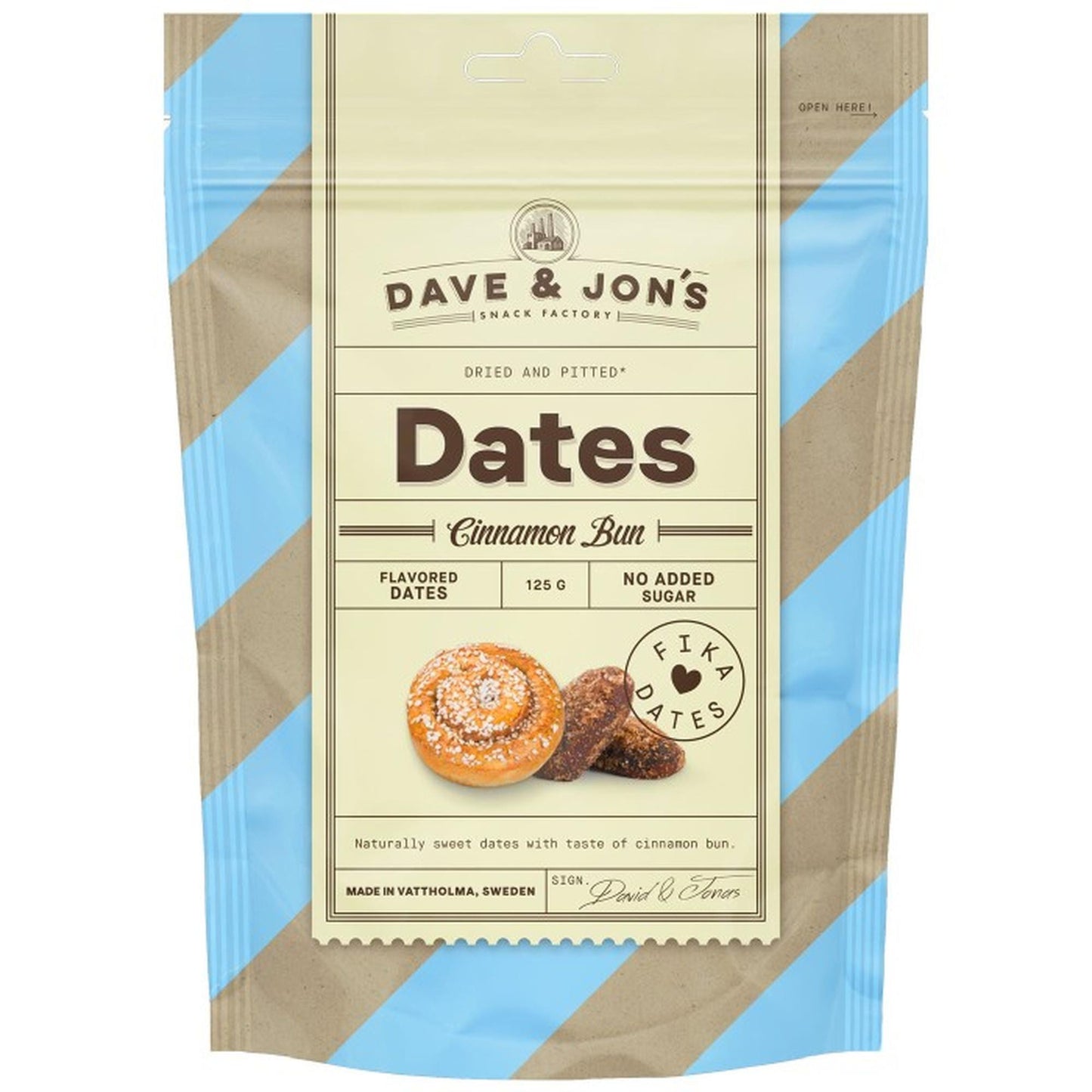 Dave & Jon's Cinnamon Bun Dates 125g – authentic Swedish snack, imported from Scandinavia