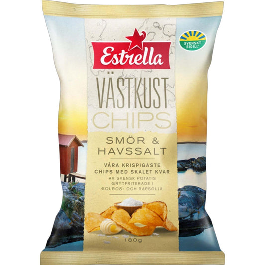 Estrella Västkust Butter Sea Salt Chips – authentic Swedish snack, imported from Scandinavia
