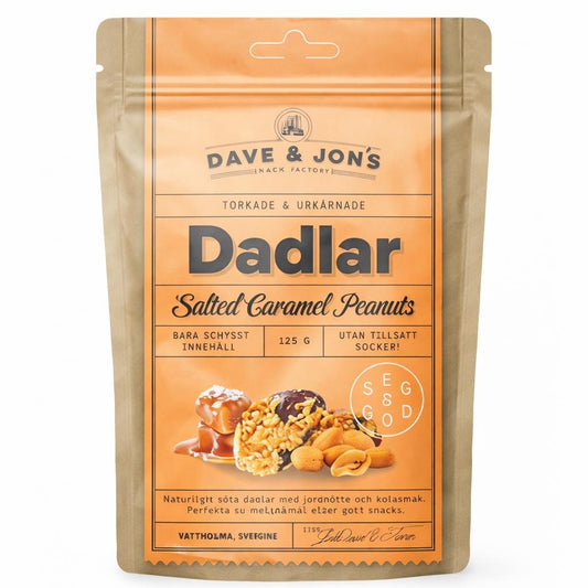 Dave & Jon’s Salted Caramel Peanut Dates 125g – authentic Swedish snack, imported from Scandinavia