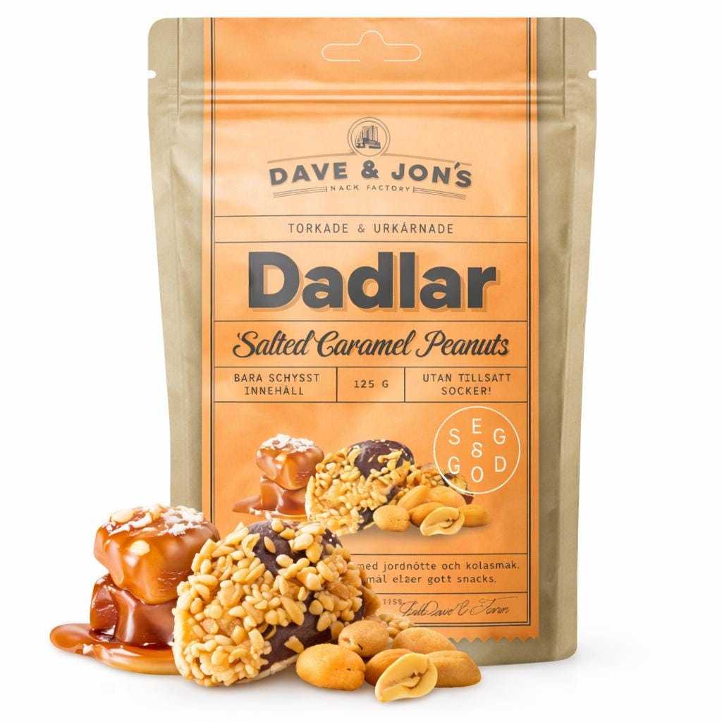 Dave & Jon’s Salted Caramel Peanut Dates 125g – authentic Swedish snack, imported from Scandinavia